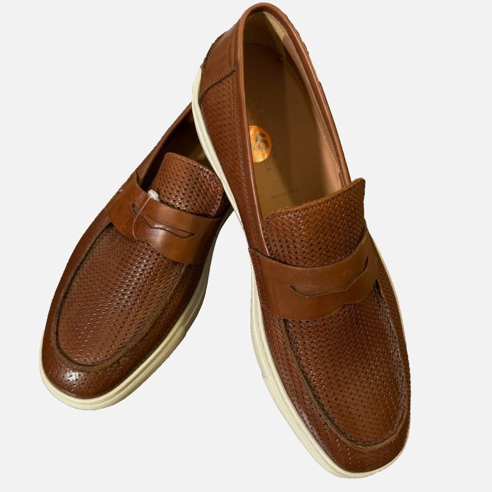 To Boot New York Adam Derrick Zenith Cognac Woven Leather Loaf 9.5 Men Shoes NEW